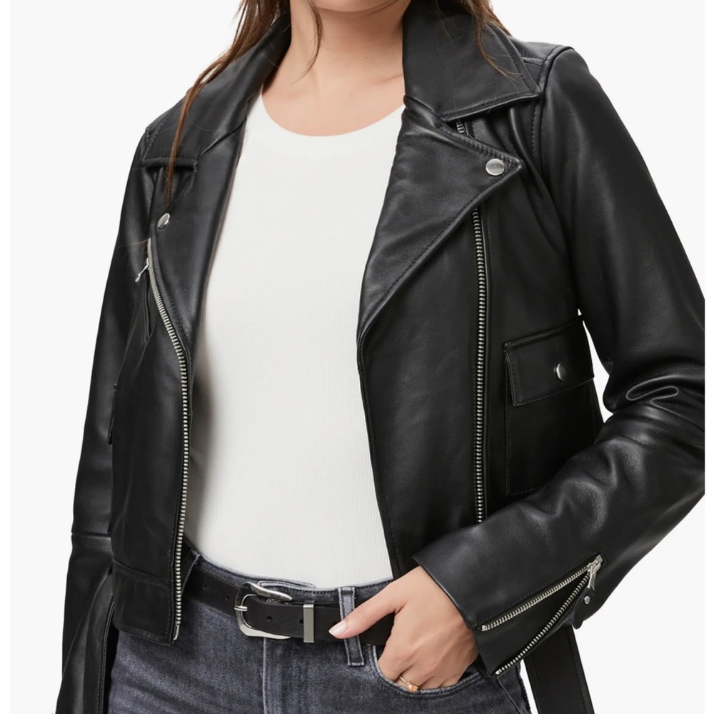New PAIGE Demetra Leather Moto Jacket Black Size Small genuine leather - Picture 4 of 14